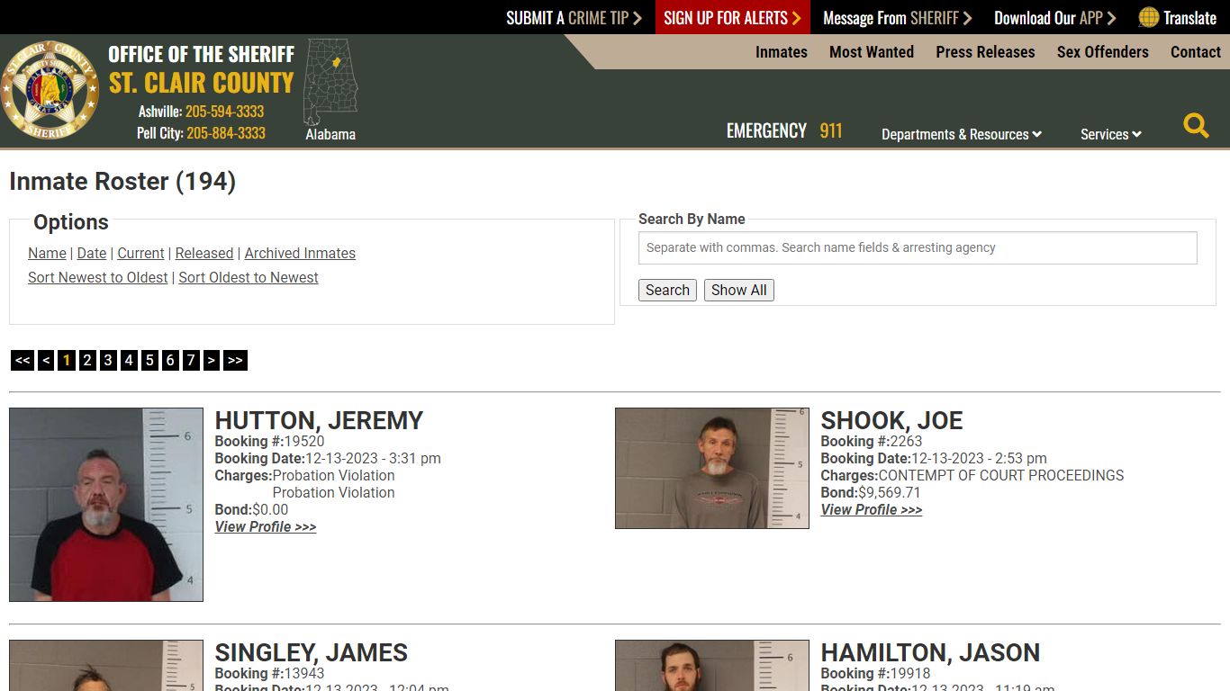 Inmate Roster (180) - St. Clair County Sheriff's Office